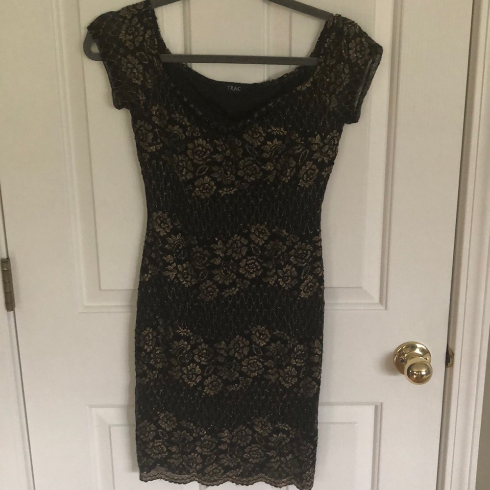 Black and gold bodycon floral dress, WORN ONCE